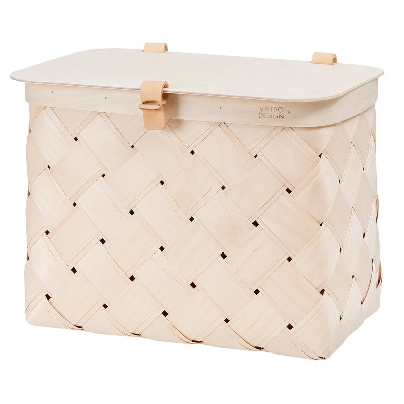 Verso Design Lastu Birch Basket With Lid, Rectangle