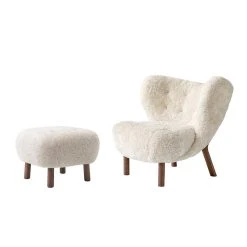 &Tradition Little Petra Lounge Chair And Pouf, Moonlight Sheepskin - Walnut