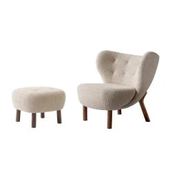 &Tradition Little Petra Lounge Chair And Pouf, Karakorum 003 - Walnut