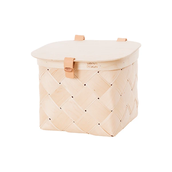 Verso Design Lastu Birch Basket With Lid, S