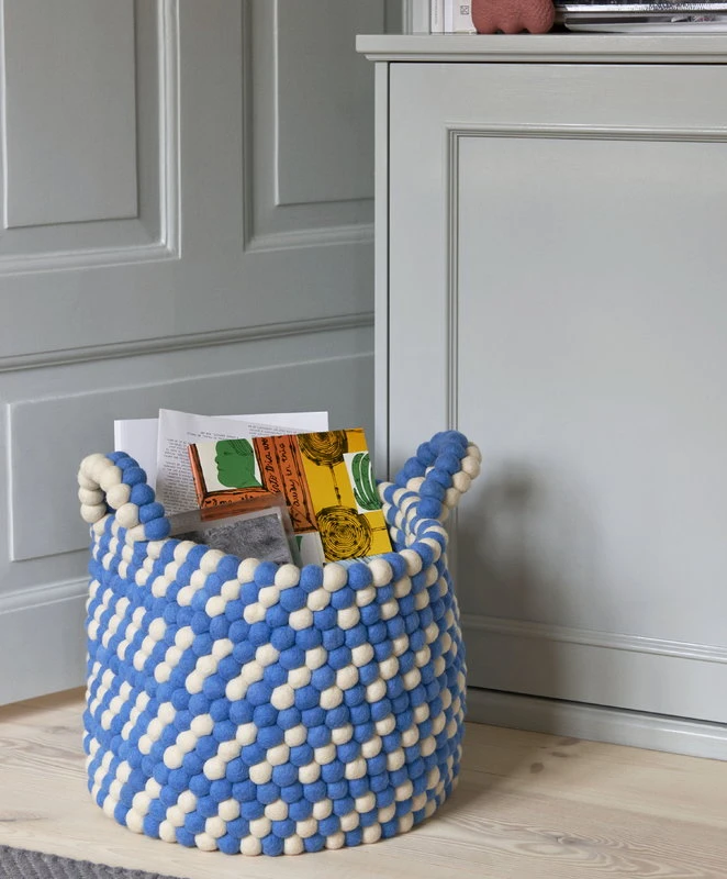 Hay Bead Basket With Handles, 40 Cm, Blue Dash 7 Hay Bead Basket With Handles, 40 Cm, Blue Dash - Image 5