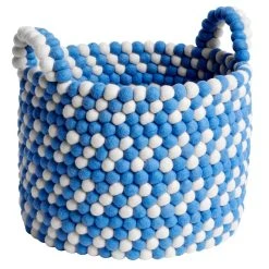 Hay Bead Basket With Handles, 40 Cm, Blue Dash