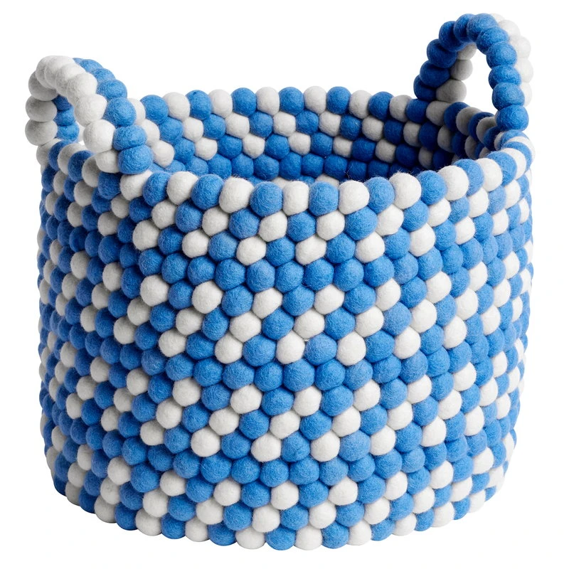 Hay Bead Basket With Handles, 40 Cm, Blue Dash 3 Hay Bead Basket With Handles, 40 Cm, Blue Dash