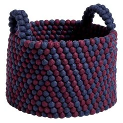 Hay Bead Basket With Handles, 40 Cm, Burgundy Chevron