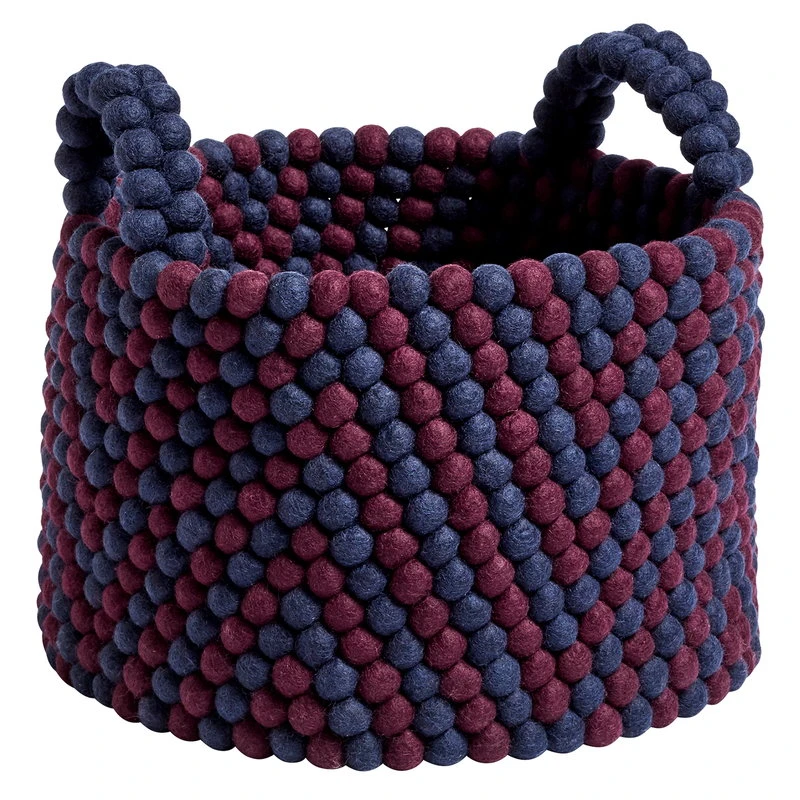 Hay Bead Basket With Handles, 40 Cm, Burgundy Chevron