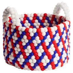Hay Bead Basket With Handles, 40 Cm, Red Basket Weave