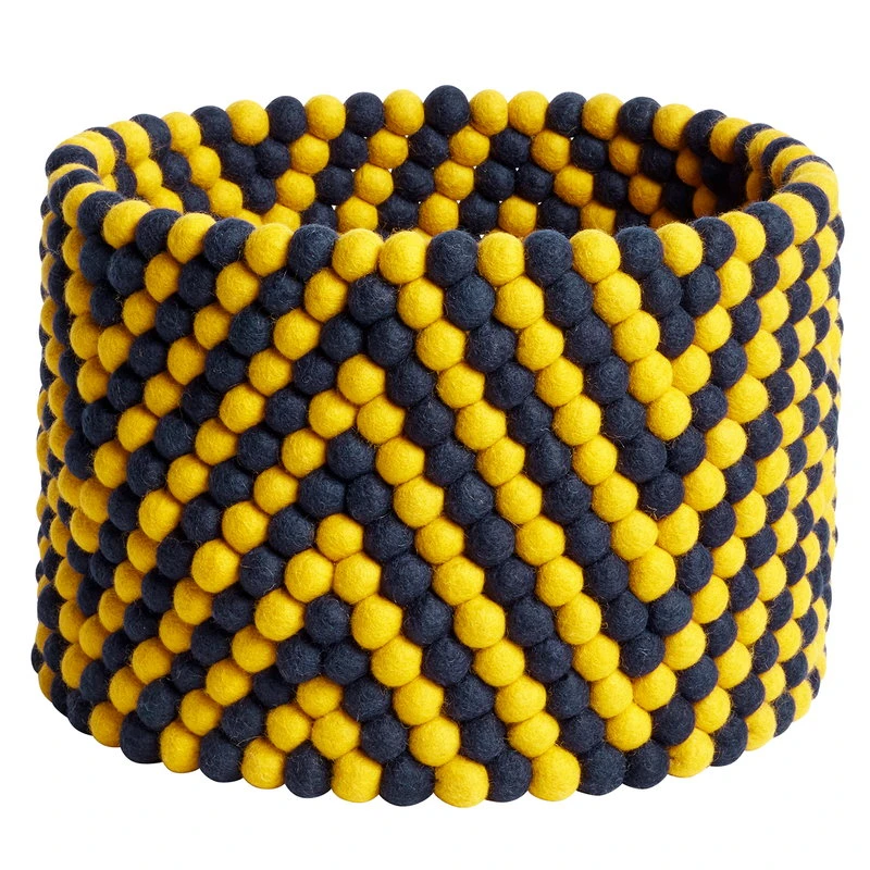 Hay Bead Basket, 40 Cm, Yellow Chevron