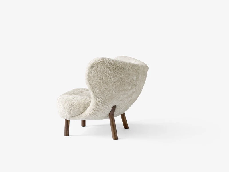 &Tradition Little Petra Lounge Chair And Pouf, Moonlight Sheepskin - Walnut - Image 2