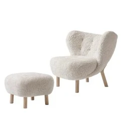 &Tradition Little Petra Lounge Chair And Pouf, Moonlight - White Oiled Oak